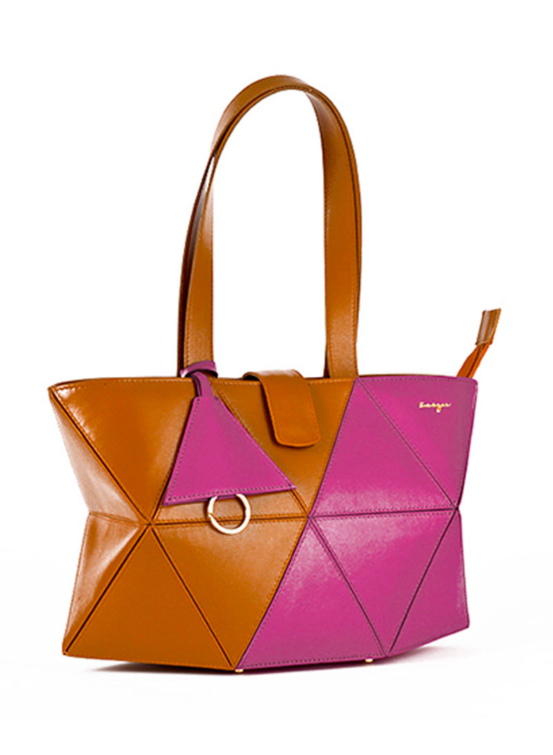 Allure Leather Shopper Tote Bag Pink/Brown