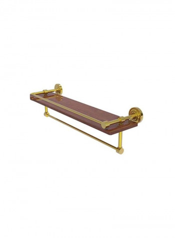 Dottingham Collection Wooden Shelf With Towel Bar Brown/Gold 22inch