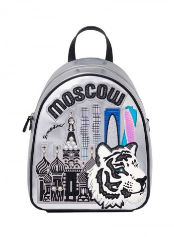 Cartoline Metal Printed Backpack رمادي/أسود/وردي