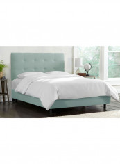 Skyline Tufted Bed With Mattress Aqua/White Queen