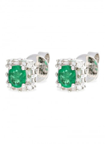 18 Karat White Gold 0.70Ct Emerald And 0.20Ct Diamond Studded Stud Earrings