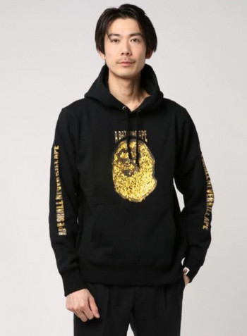 Jewellery Motif Wide Pullover Hoodie Black/Gold