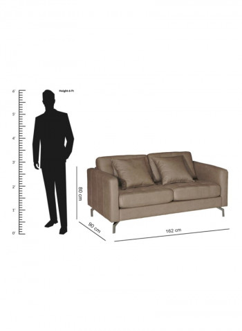 Torino Double Seater Sofa With Double Cushions Brown 162x80x90cm