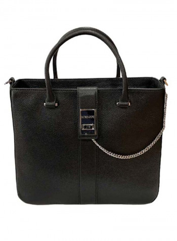 Hammered Pattern Chain Detail Shoulder Bag أسود