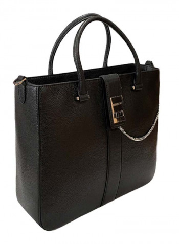 Hammered Pattern Chain Detail Shoulder Bag أسود