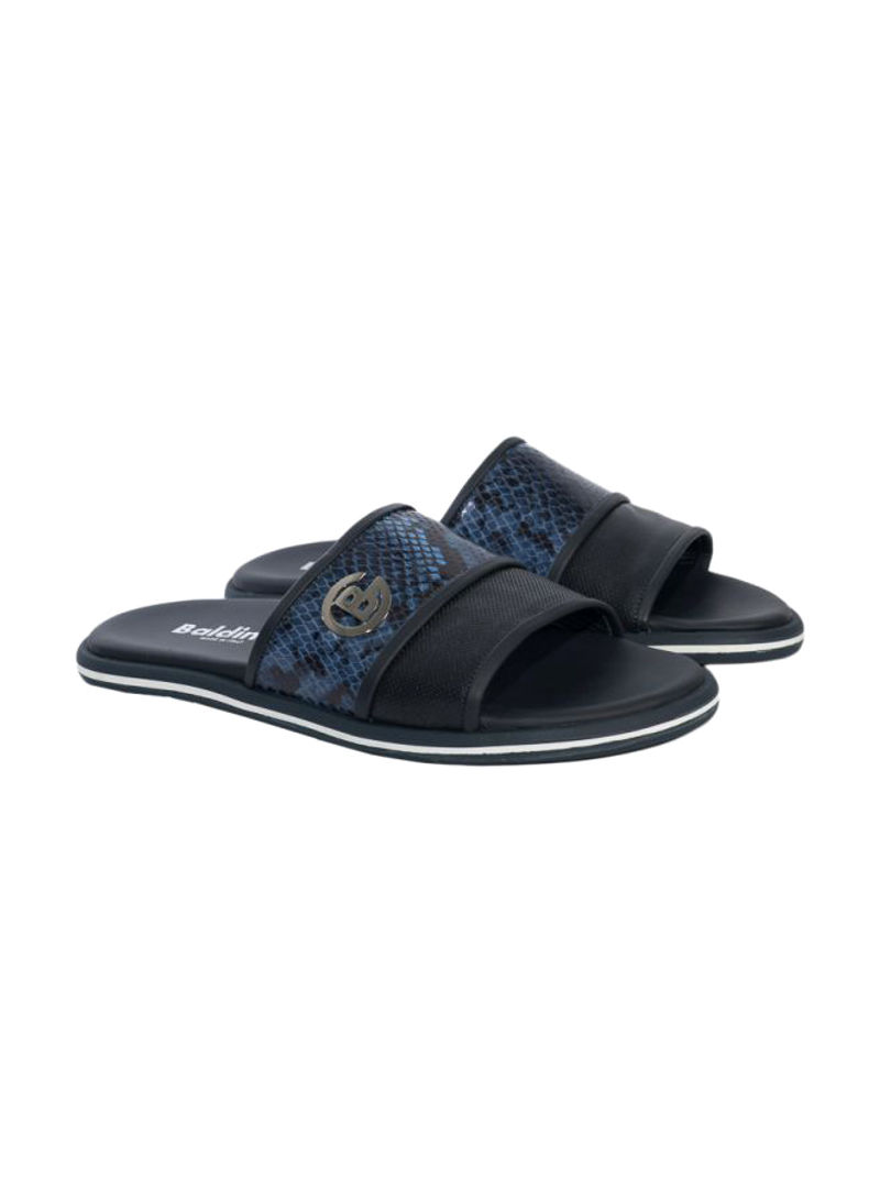 Leather Slip-on Slides Blue/Black