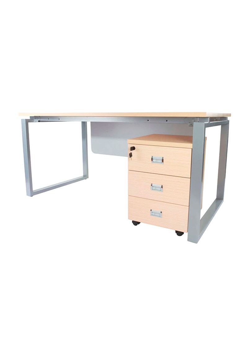 Carre Executive Workstation Desk With Mobile Drawers Beige/Silver 160x75x80centimeter