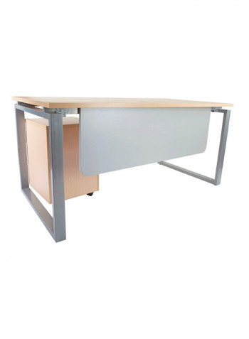Carre Executive Workstation Desk With Mobile Drawers Beige/Silver 160x75x80centimeter