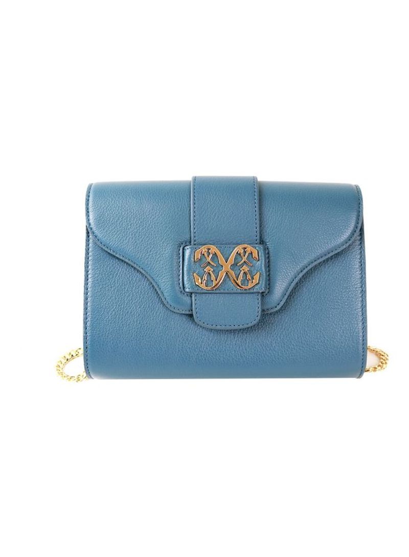 Marie Olga Leather Crossbody Bag Blue/Gold