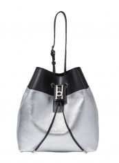 Drawstring Closure Hellen Bucket Bag Silver/Black
