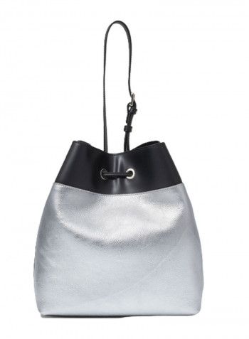 Drawstring Closure Hellen Bucket Bag Silver/Black