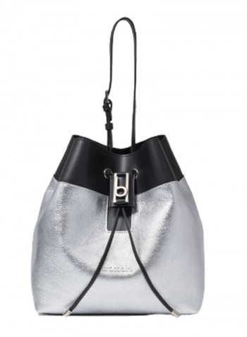 Hellen Drawstring Closure Bucket Bag Silver/Black