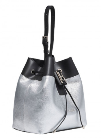 Hellen Drawstring Closure Bucket Bag Silver/Black