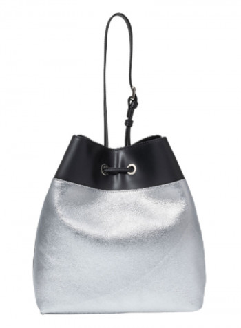 Hellen Drawstring Closure Bucket Bag Silver/Black