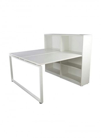 Double Workstation Desk With Side Cabinet Bookcase White