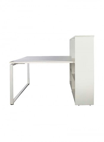 Double Workstation Desk With Side Cabinet Bookcase White