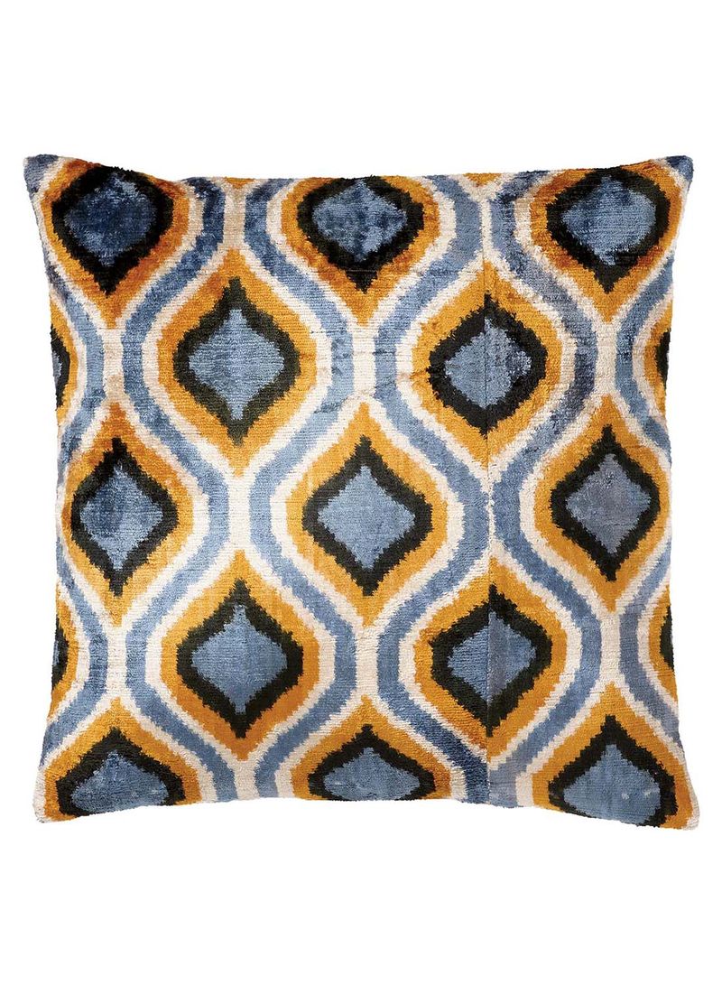 Printed Throw Pillow Blue/Gold/White 20 x 20inch