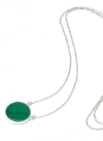 18 Karat White Gold Malachite Single Stone Necklace