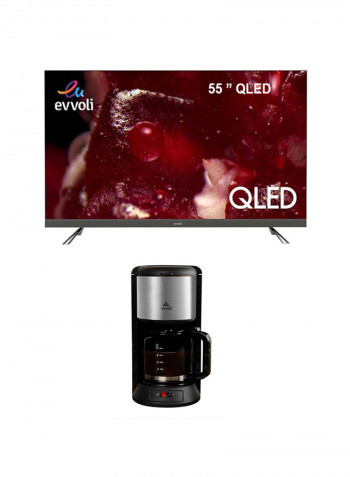 55 Inch QLED Android Smart TV With Built In Soundbar With Coffee Maker 55EV350QA + EVKA-CO10MB Black