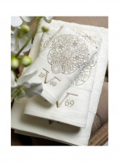 3-Piece Marakech Crystal Towel Set White/Beige Small Towel 30x50 cm, Medium Towel 50x90 cm,  Big Towel 70x140cm