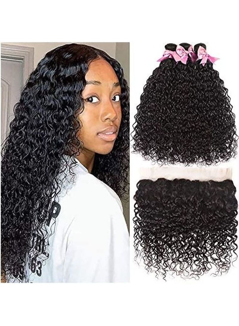 3-Bundle Brazilian Virgin Water Wave Human Hair Extension with Lace Frontal Black 22inch