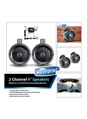 Wakeboard Speaker And Amplifier System Kit PLUTVA102 Black