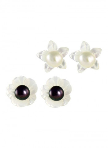 Pair Of 2 18 Karat Gold Flower Design Pearl Earrings