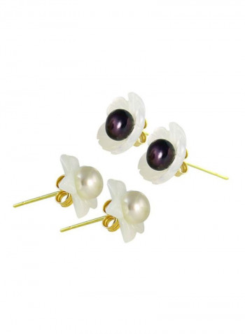 Pair Of 2 18 Karat Gold Flower Design Pearl Earrings