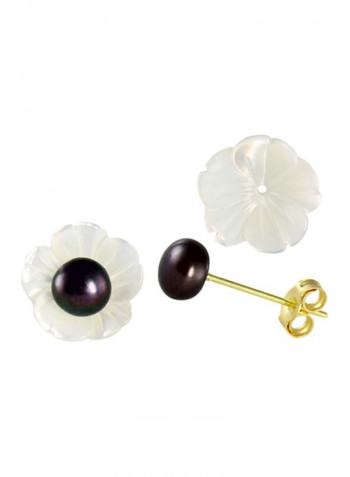 Pair Of 2 18 Karat Gold Flower Design Pearl Earrings
