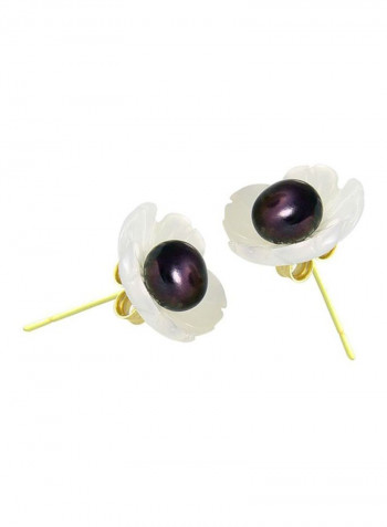 Pair Of 2 18 Karat Gold Flower Design Pearl Earrings