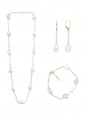 3-Piece 18K Gold Exquisite Design Pearl Necklace With Braclet And Earrings Set