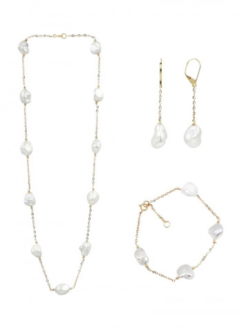 3-Piece 18K Gold Exquisite Design Pearl Necklace With Braclet And Earrings Set