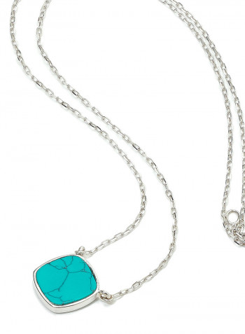 18 Karat White Gold Turquoise Single Stone Necklace