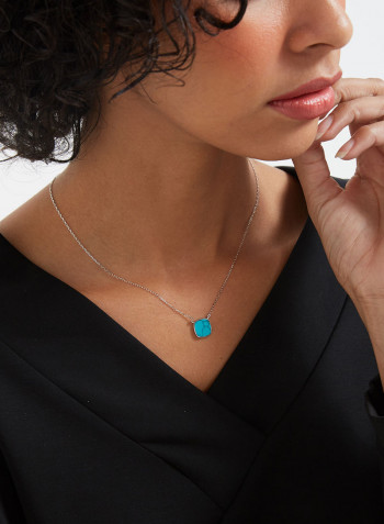 18 Karat White Gold Turquoise Single Stone Necklace