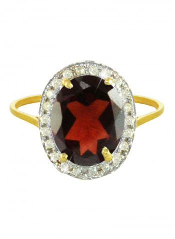 18 Karat Gold Diamond Oval Cut Garnet Ring