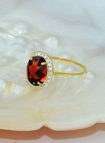 18 Karat Gold Diamond Oval Cut Garnet Ring