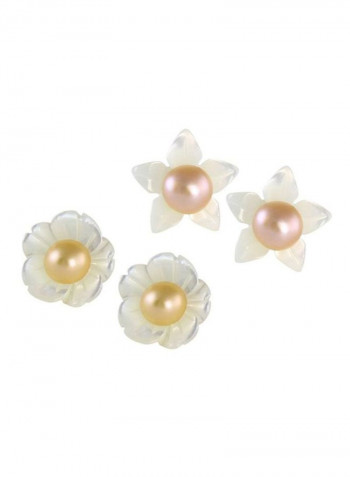 Pair Of 2 18 Karat Gold Flower Design Pearl Earrings