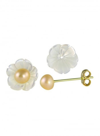 Pair Of 2 18 Karat Gold Flower Design Pearl Earrings