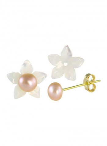 Pair Of 2 18 Karat Gold Flower Design Pearl Earrings
