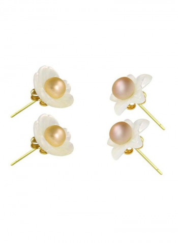 Pair Of 2 18 Karat Gold Flower Design Pearl Earrings