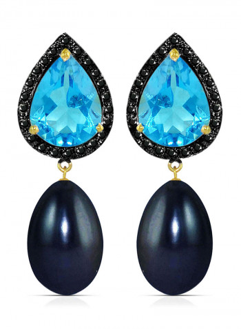 18 Karat Gold 0.24 ct Diamonds Topaz And Pearl Dangle Earrings