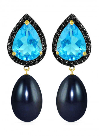 18 Karat Gold 0.24 ct Diamonds Topaz And Pearl Dangle Earrings