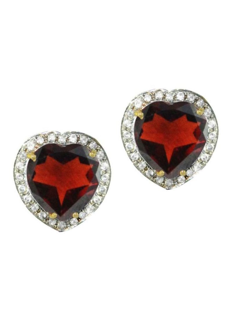 18 Karat Gold  0.28Ct Diamond And Garnet Studded Earrings