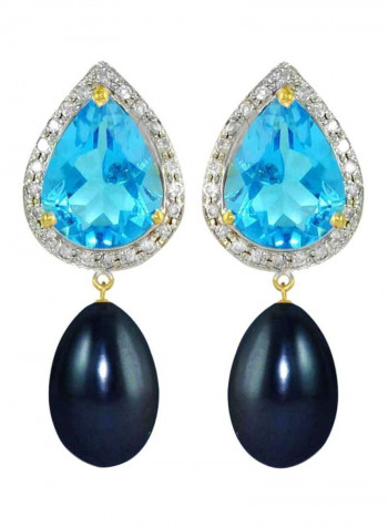 18 Karat Gold Diamond Topaz And Pearl Studded Teardrop Earrings