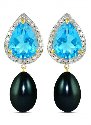18 Karat Gold Diamond Topaz And Pearl Studded Teardrop Earrings
