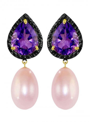 18 Karat Gold Diamonds Amethyst And Pearl Dangle Earrings