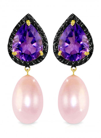 18 Karat Gold Diamonds Amethyst And Pearl Dangle Earrings