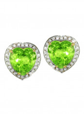 18 Karat Gold Genuine Heart Cut Peridot Diamonds Earrings