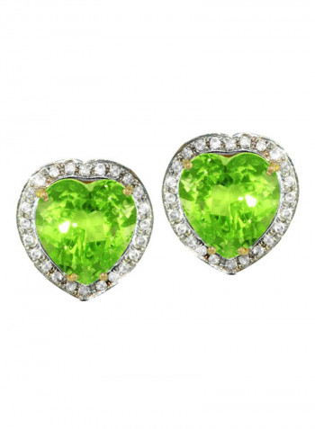 18 Karat Gold Genuine Heart Cut Peridot Diamonds Earrings