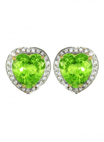 18 Karat Gold Genuine Heart Cut Peridot Diamonds Earrings
